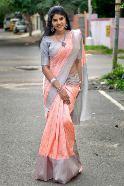 Sensational Pink Soft Silk Saree With Outstanding Blouse Piece