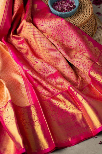 Mellifluous Peach Soft Banarasi Silk Saree With Evocative Blouse Piece
