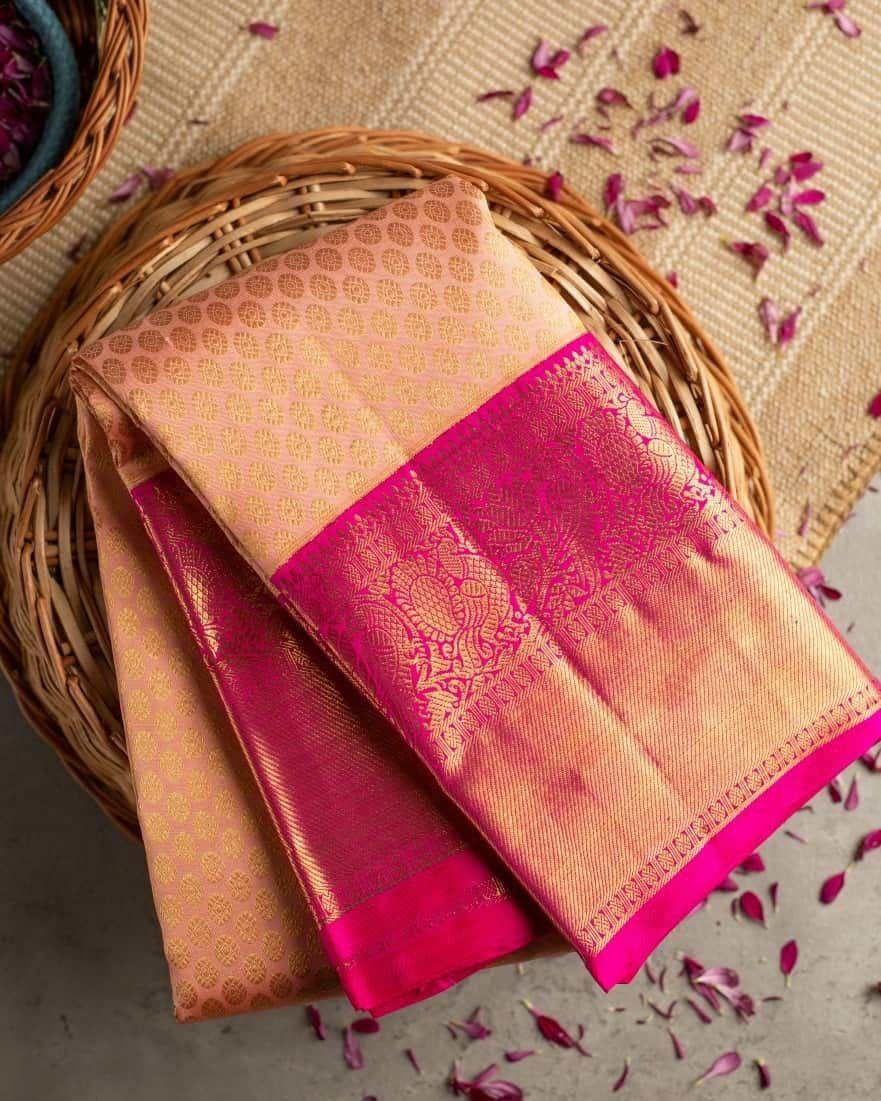 Mellifluous Peach Soft Banarasi Silk Saree With Evocative Blouse Piece