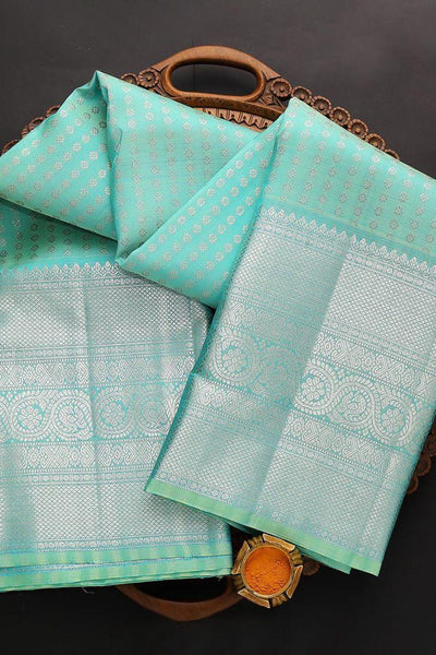Divine Firozi Soft Silk Saree With Dalliance Blouse Piece
