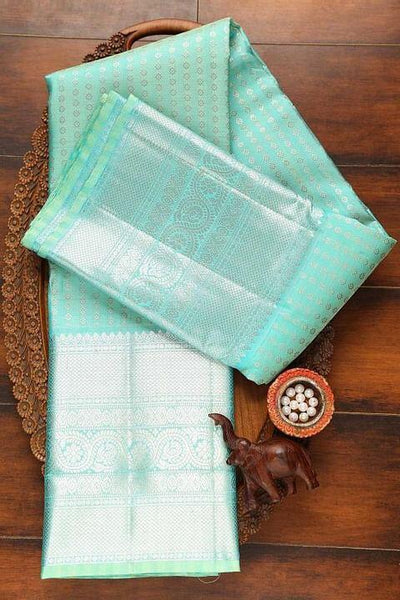 Divine Firozi Soft Silk Saree With Dalliance Blouse Piece