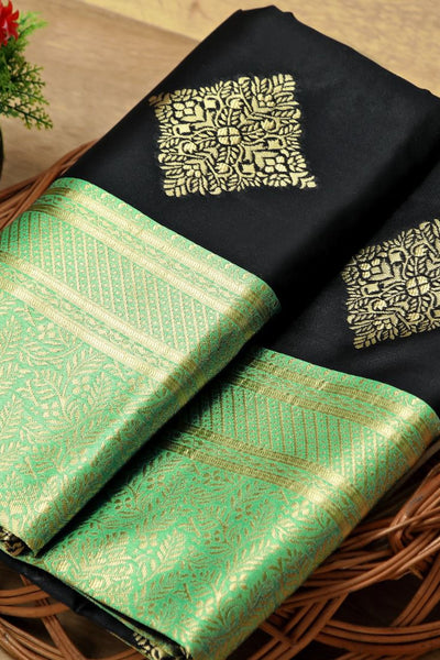 Capricious Black Soft Silk Saree With Attractive Blouse Piece