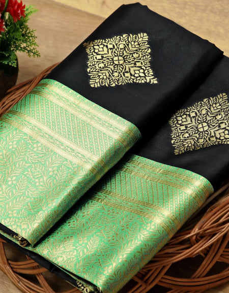 Capricious Black Soft Silk Saree With Attractive Blouse Piece