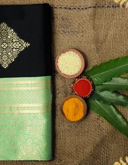 Capricious Black Soft Silk Saree With Attractive Blouse Piece