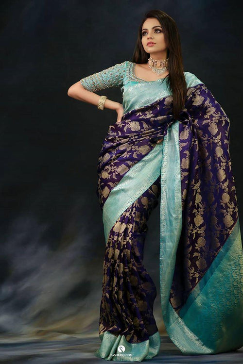 Load image into Gallery viewer, Blooming Blue Soft Silk Saree With Smart Blouse Piece
