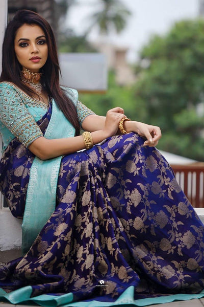 Blooming Blue Soft Silk Saree With Smart Blouse Piece
