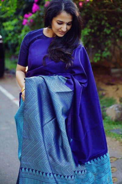 Demesne Blue Soft Silk Saree With Dalliance Blouse Piece