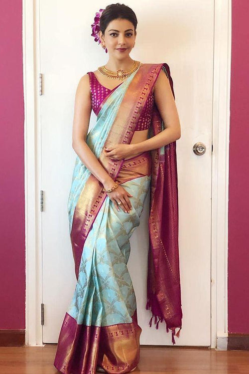 Load image into Gallery viewer, Tremendous Sky Soft Banarasi Silk Saree With Incomparable Blouse Piece
