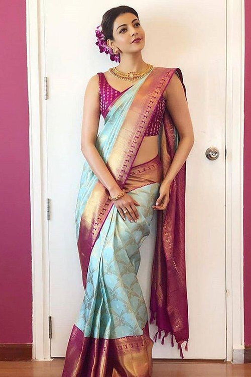 Load image into Gallery viewer, Tremendous Sky Soft Banarasi Silk Saree With Incomparable Blouse Piece
