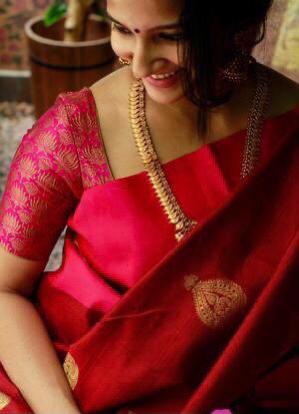 Desultory Red Soft Banarasi Silk Saree With Dalliance Blouse Piece