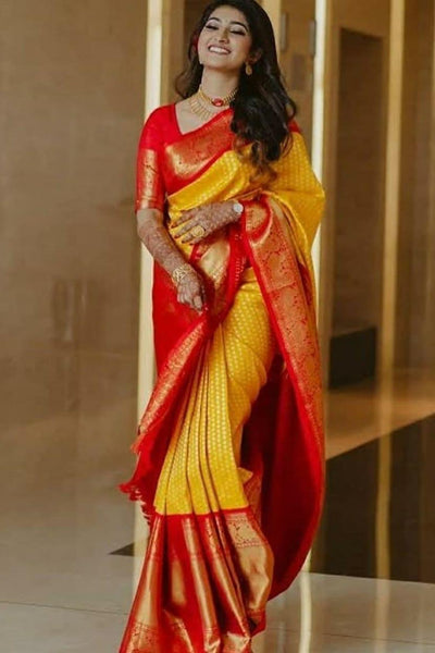 Yellow Bridal Banarasi Silk Saree With Heavy Blouse Latest 4191SR01