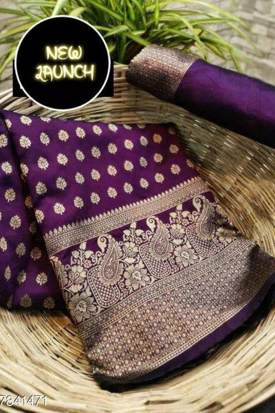 Divine Purple Soft Banarasi Silk Saree With Bewitching Blouse Piece