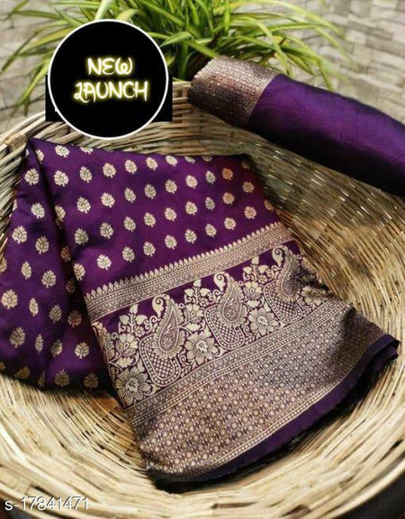 Divine Purple Soft Banarasi Silk Saree With Bewitching Blouse Piece