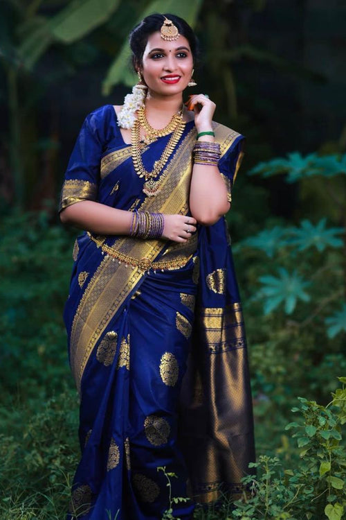 Load image into Gallery viewer, Luxuriant Blue Soft Banarasi Silk Saree With Splendorous Blouse Piece
