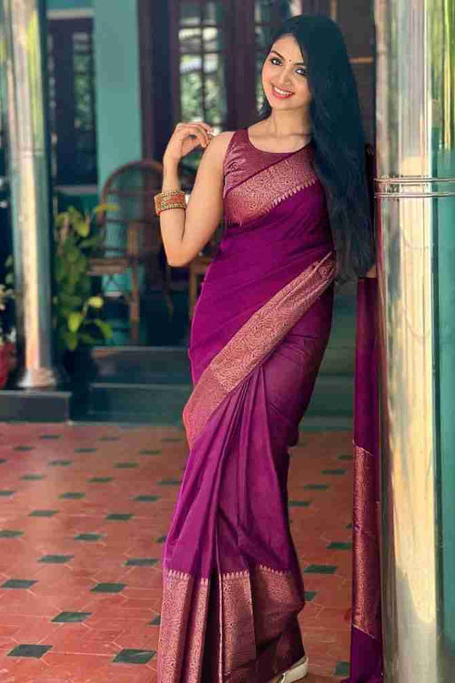 Load image into Gallery viewer, Lassitude Purple Soft Silk Saree With Gratifying Blouse Piece
