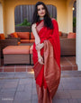 Glittering Red Soft Silk Saree With Unequalled Blouse Piece
