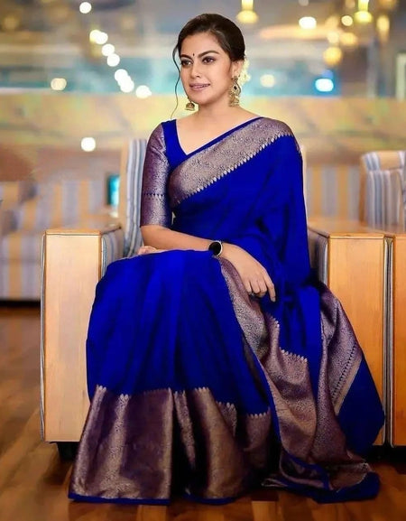 Ideal Royal Blue Soft Silk Saree With Bucolic Blouse Piece