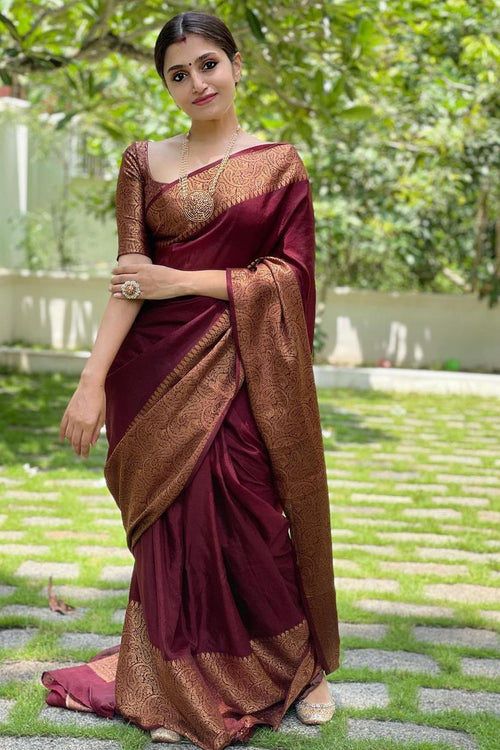 Load image into Gallery viewer, Unique Wine Soft Silk Saree With Wonderful Blouse Piece
