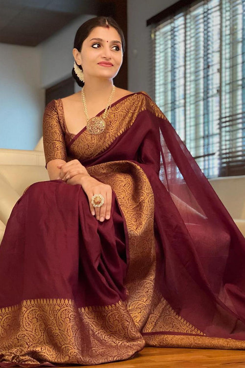 Load image into Gallery viewer, Unique Wine Soft Silk Saree With Wonderful Blouse Piece
