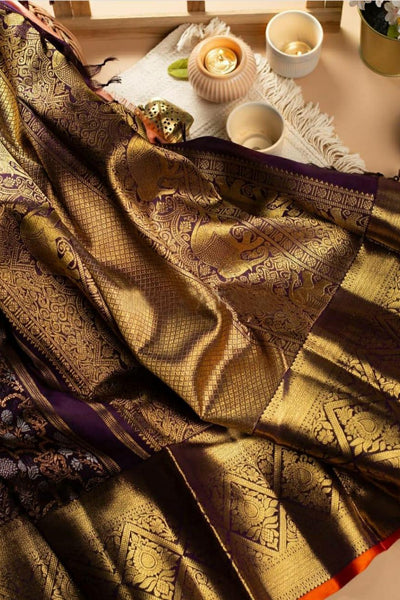 Incomparable Wine Soft Banarasi Silk Saree With Luxuriant Blouse Piece