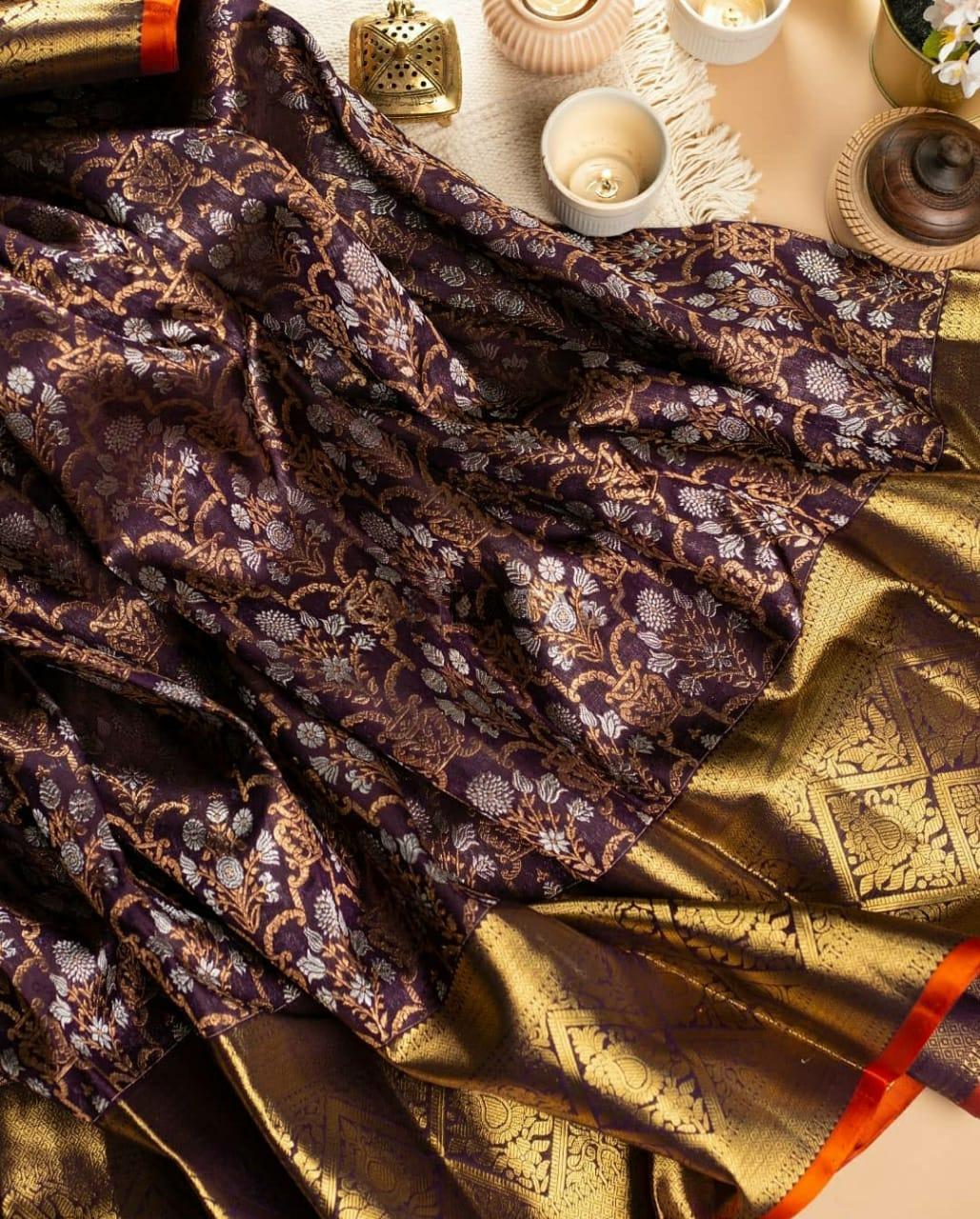 Incomparable Wine Soft Banarasi Silk Saree With Luxuriant Blouse Piece
