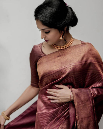 Beauteous Maroon Soft Silk Saree With Demure Blouse Piece