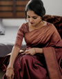 Beauteous Maroon Soft Silk Saree With Demure Blouse Piece