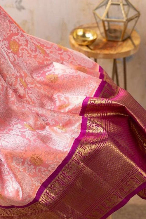 Load image into Gallery viewer, Gleaming Pink Soft Banarasi Silk Saree With Improbable Blouse Piece
