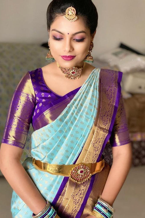 Load image into Gallery viewer, Unique Firozi Soft Banarasi Silk Saree With Awesome Blouse Piece
