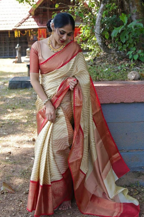 Load image into Gallery viewer, Beauteous Beige Soft Banarasi Silk Saree With Flaunt Blouse Piece
