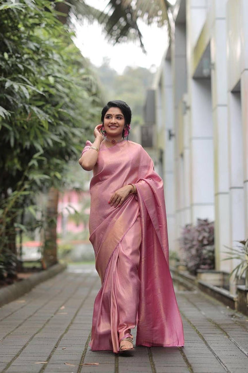 Load image into Gallery viewer, Evocative Pink Soft Silk Saree With Forbearance Blouse Piece
