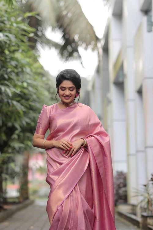 Load image into Gallery viewer, Evocative Pink Soft Silk Saree With Forbearance Blouse Piece
