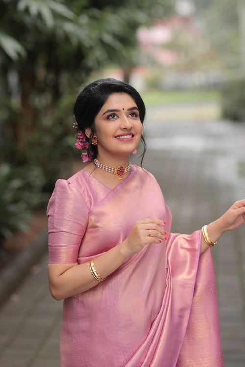 Load image into Gallery viewer, Evocative Pink Soft Silk Saree With Forbearance Blouse Piece
