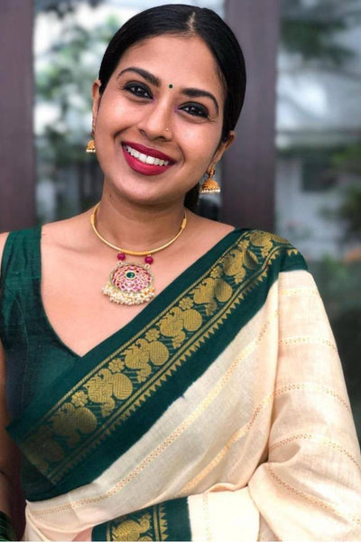 Admirable Off White Soft Silk Saree With Angelic Blouse Piece