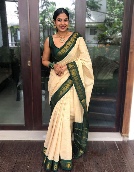 Admirable Off White Soft Silk Saree With Angelic Blouse Piece