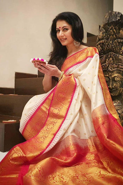 Marvellous Beige Soft Banarasi Silk Saree With Unique Blouse Piece