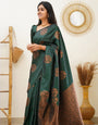 Snazzy Dark Green Soft Silk Saree With Enchanting Blouse Piece