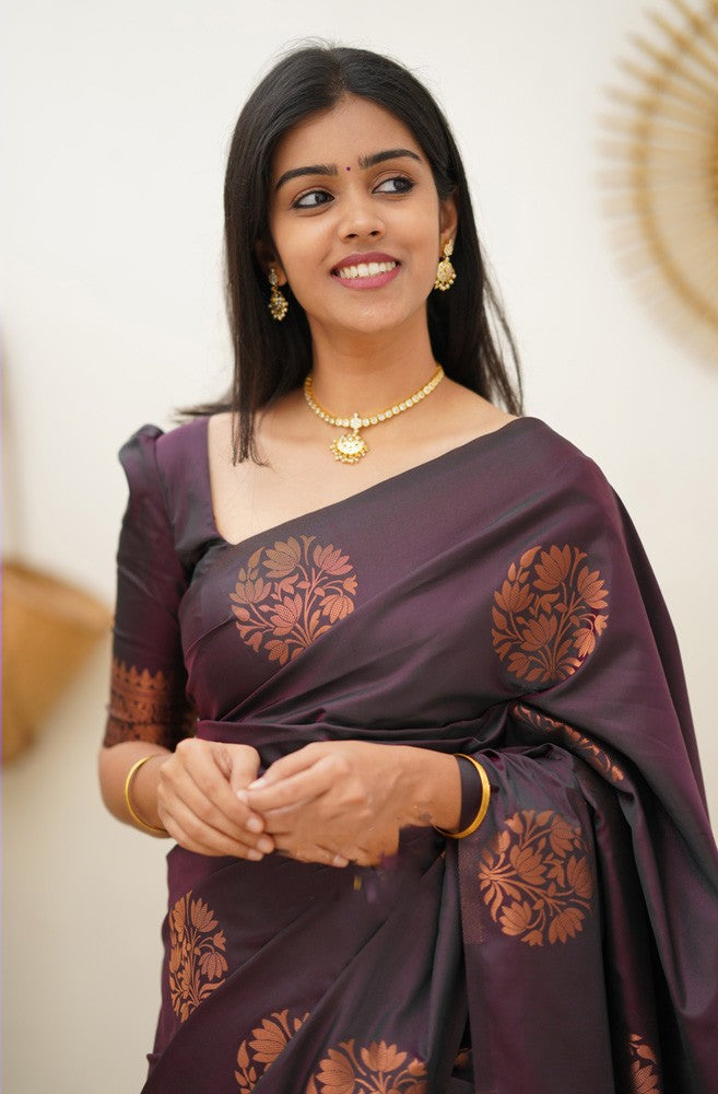 Purple woven kanchipuram silk saree with blouse - Samvegi Creation - 3808663