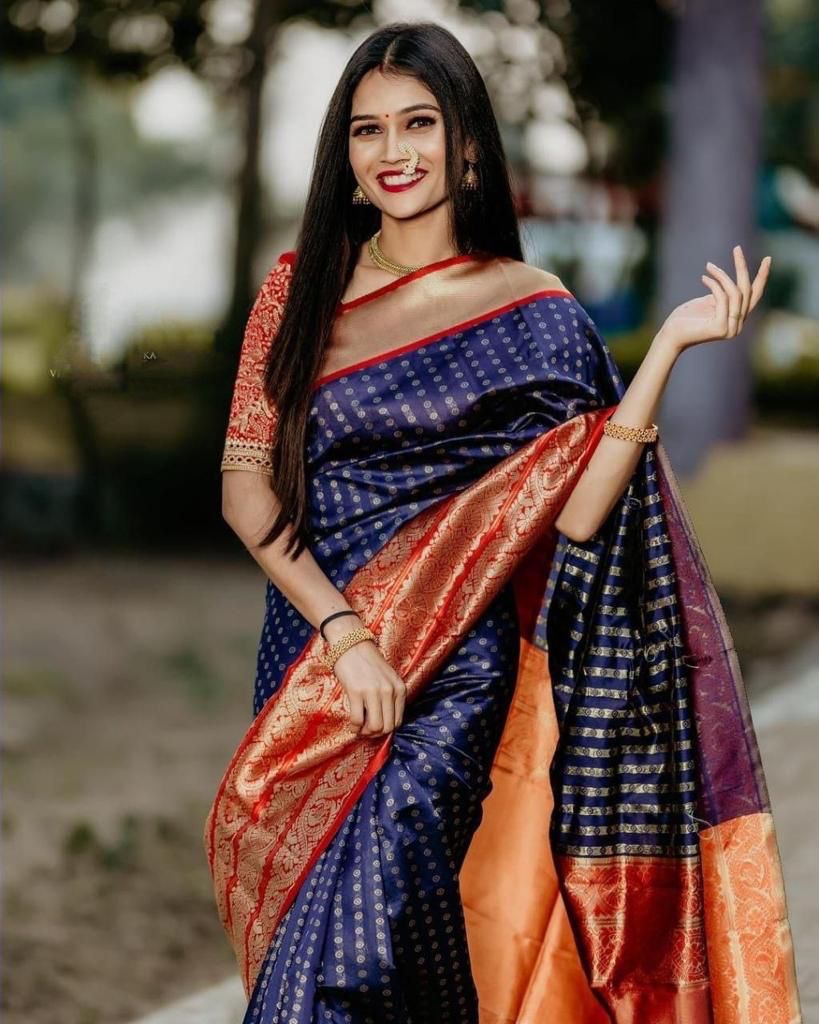 Glowing Royal Blue Soft Banarasi Silk Saree With Surpassing Blouse Piece