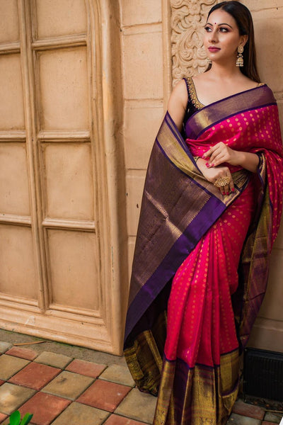 Precious Dark Pink Soft Banarasi Silk Saree With Ideal Blouse Piece