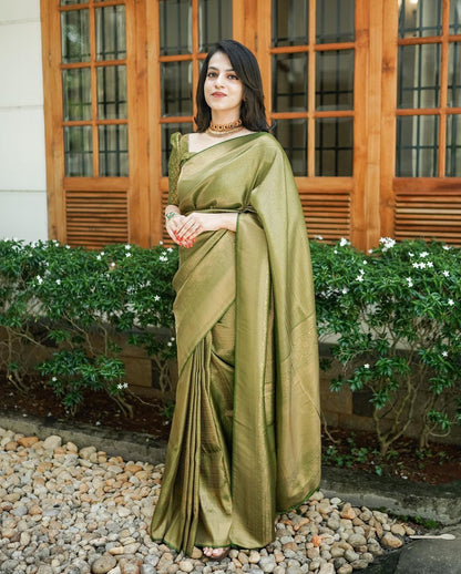 Scintilla Green Soft Silk Saree With Incredible Blouse Piece