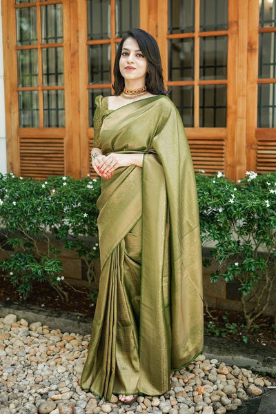 Scintilla Green Soft Silk Saree With Incredible Blouse Piece