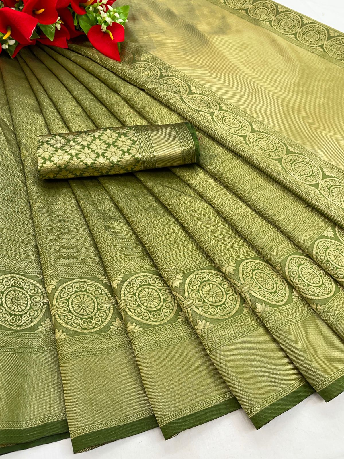 Scintilla Green Soft Silk Saree With Incredible Blouse Piece