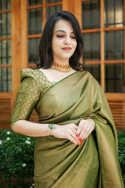 Scintilla Green Soft Silk Saree With Incredible Blouse Piece
