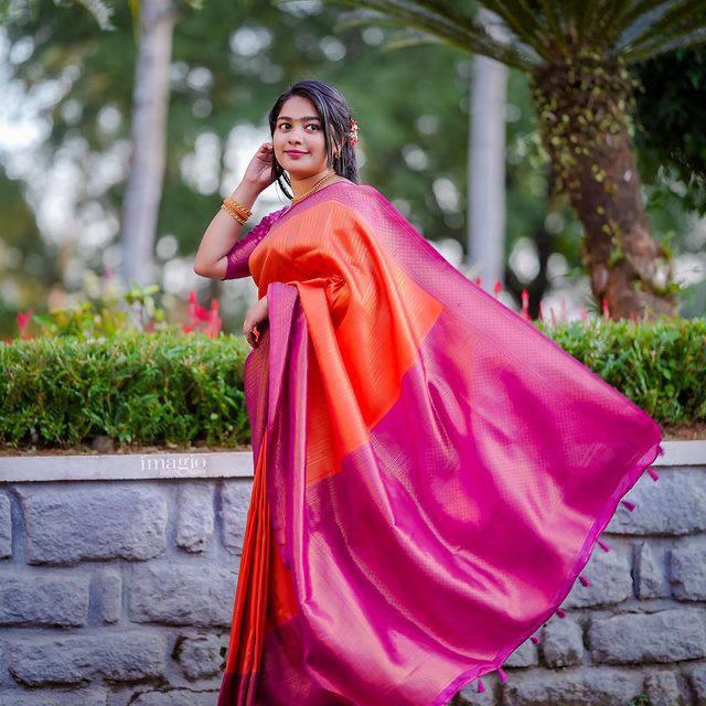 Extraordinary Orange Soft Silk Saree With Alluring Blouse Piece