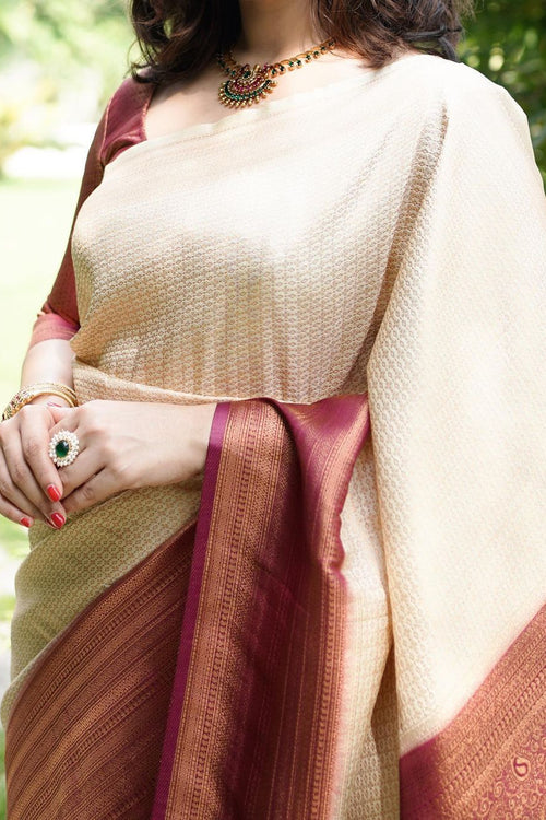 Load image into Gallery viewer, Lagniappe Beige Soft Silk Saree With Lassitude Blouse Piece
