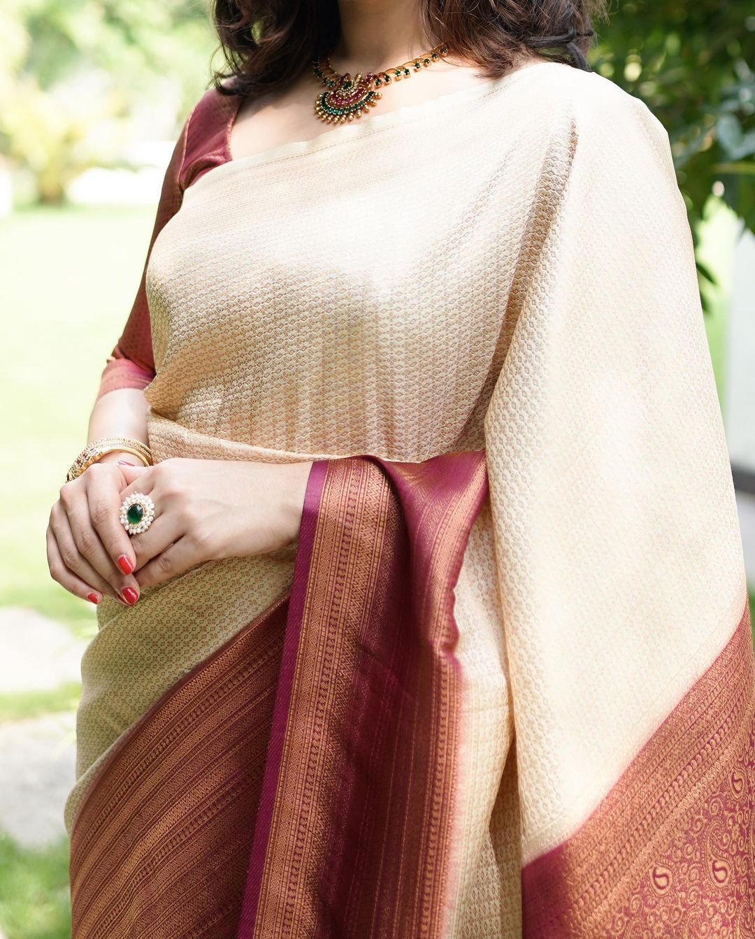 Lagniappe Beige Soft Silk Saree With Lassitude Blouse Piece