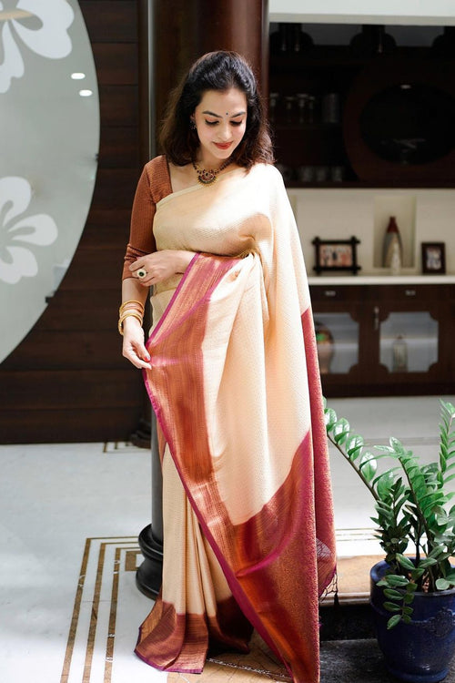 Load image into Gallery viewer, Lagniappe Beige Soft Silk Saree With Lassitude Blouse Piece
