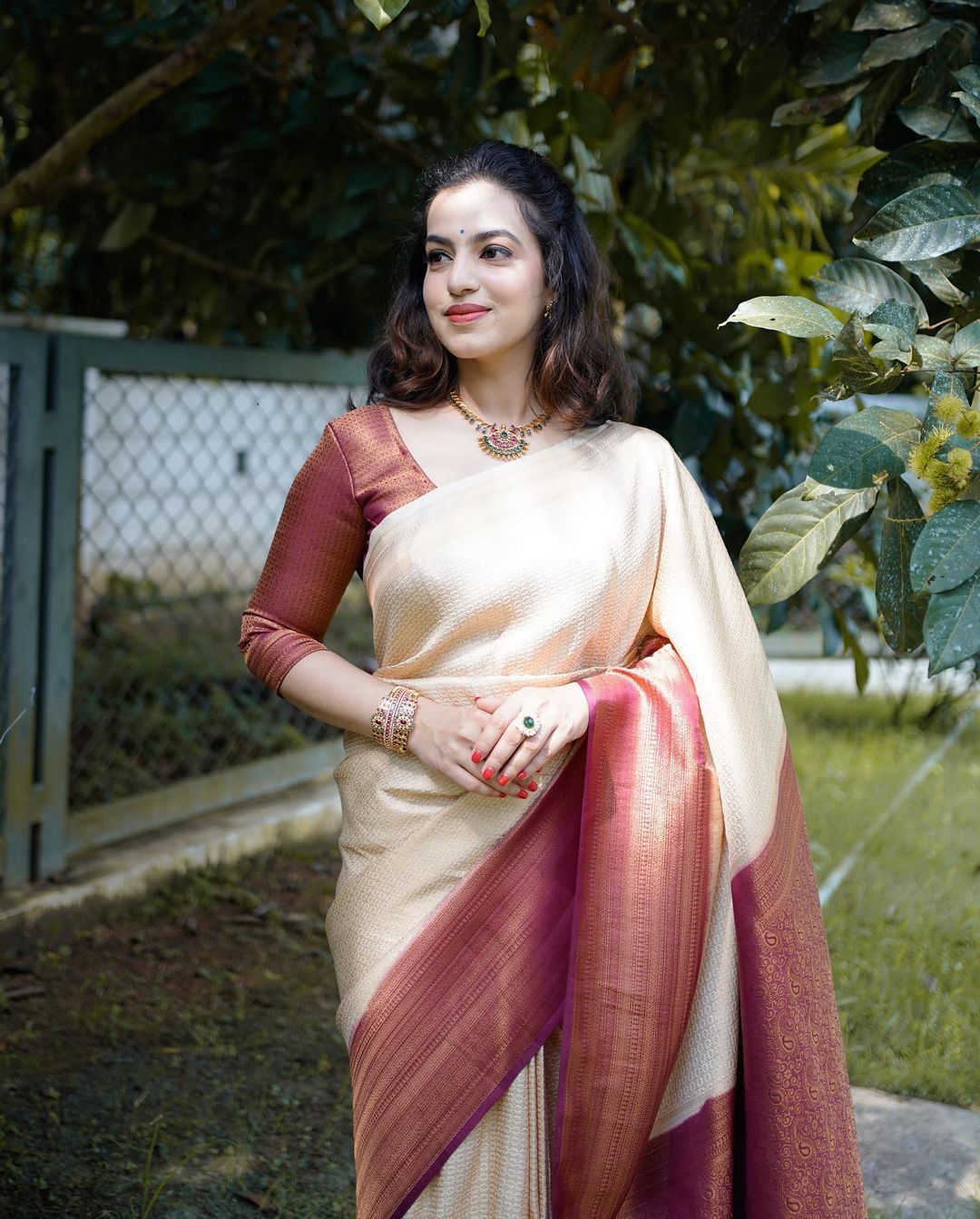 Lagniappe Beige Soft Silk Saree With Lassitude Blouse Piece