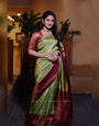 Traditional Green Soft Silk Saree With Ideal Blouse Piece